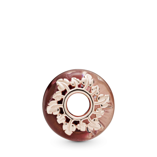 PANDORA Charm Vetro di Murano Rosa e Foglie