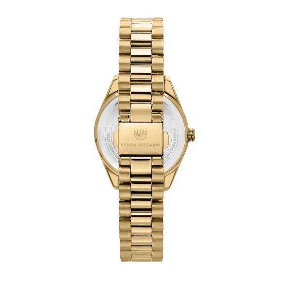 CHIARA FERRAGNI EVERYDAY 32MM 3H SILVER DIAMOND DUST DIAL BRACELET YELLOW GOLD