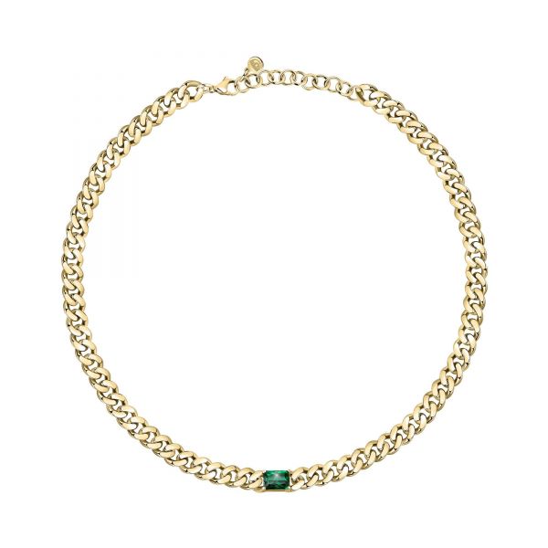 CHIARA FERRAGNI CHAIN NECKLACE YELLOW GOLD+GREEN CZ 33+7CM