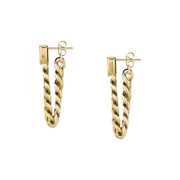 CHIARA FERRAGNI CHAIN EARRINGS YELLOW GOLD+GREEN CZ 48MM