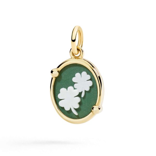 DoDo Ciondolo Cammeo Quadrifoglio In Oro Giallo 9k e Porcellana