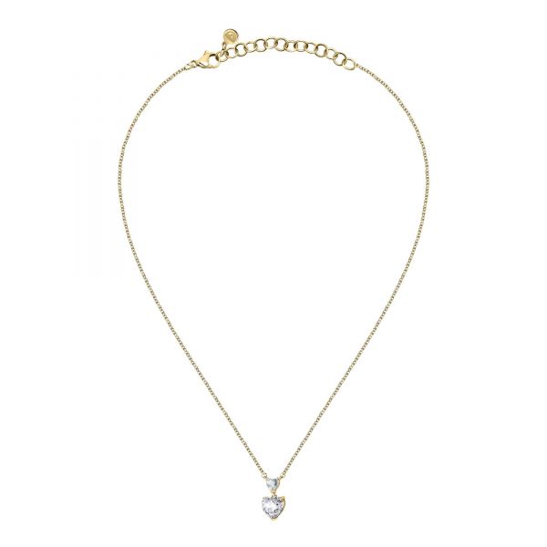 CHIARA FERRAGNI DIAMOND HEART YELLOW GOLD CHAIN& PENDANT  WHITE CZ 38+4CM