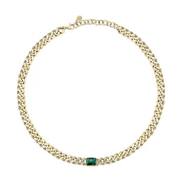 CHIARA FERRAGNI CHAIN NECKLACE YELLOW GOLD+GREEN CZ 38+4CM