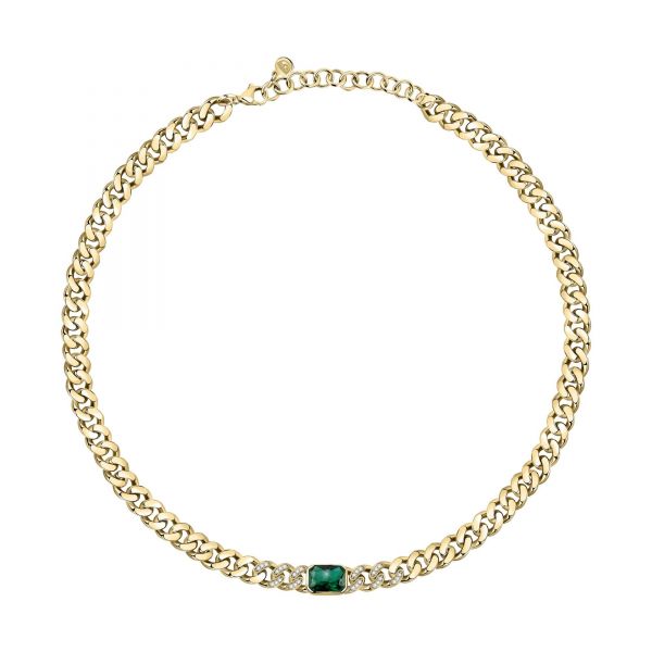 CHIARA FERRAGNI CHAIN NECKLACE YELLOW GOLD+GREEN CZ 38+4CM