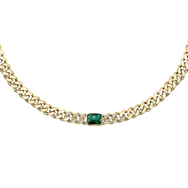 CHIARA FERRAGNI CHAIN NECKLACE YELLOW GOLD+GREEN CZ 38+4CM