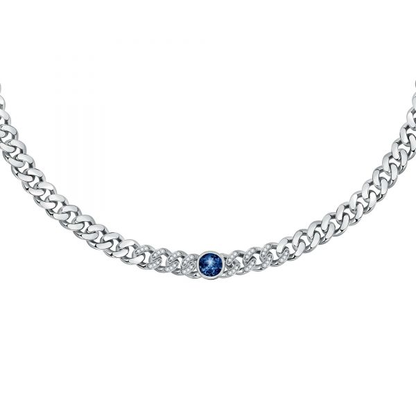 CHIARA FERRAGNI CHAIN NECKLACE SILVER W/BLUE CZ 33+9CM