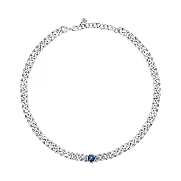 CHIARA FERRAGNI CHAIN NECKLACE SILVER W/BLUE CZ 33+9CM