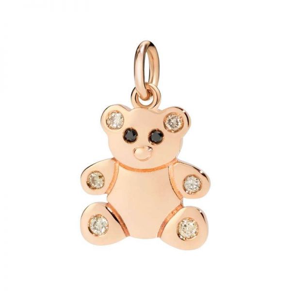 DoDo Ciondolo orsetto in oro rosa 9 ct e diamanti neri e brown 0.12 ct