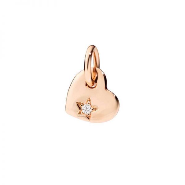 DoDo Ciondolo Cuore Piccolo In Oro Rosa 9Ct Con Un Diamante Bianco