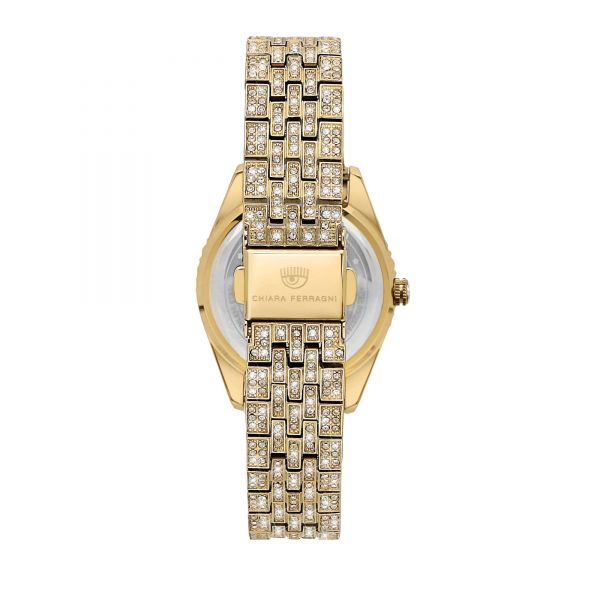 CHIARA FERRAGNI EVERYDAY 32MM 2H YELLOW GOLD CRYSTALS PAVÈ DIAL BRACELET YELLOW GOLD