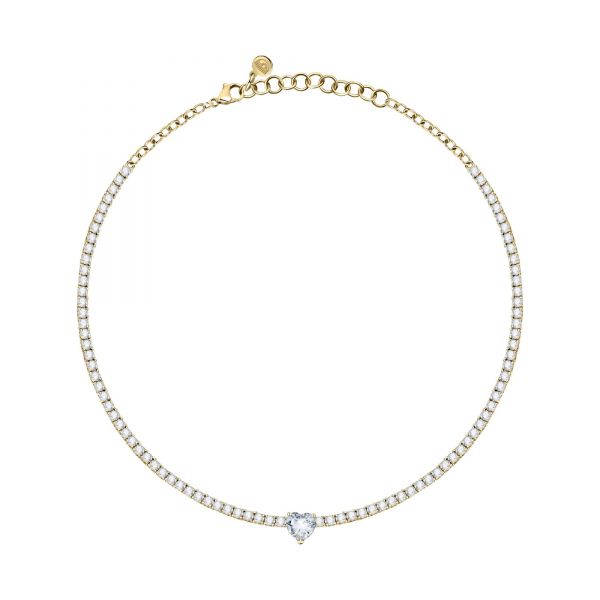 CHIARA FERRAGNI DIAMOND HEART NECKLACE YELLOW GOLD+WHITE CZ 37+5CM