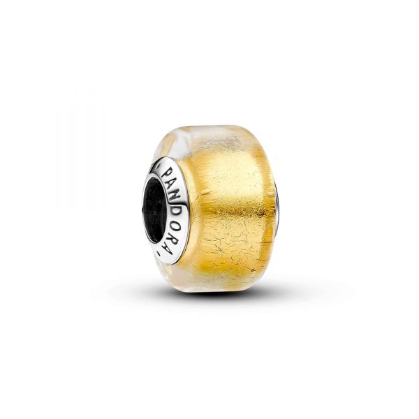 PANDORA Mini Vetro di Murano Foglia d'Oro