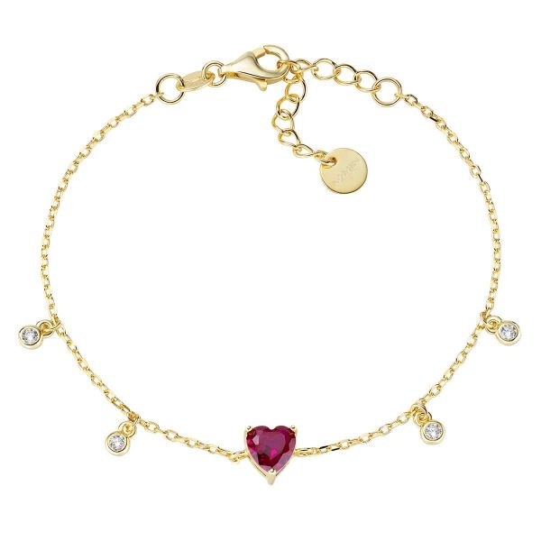 AMEN  Bracciale Dorato Chandelier con Cuore Rubino