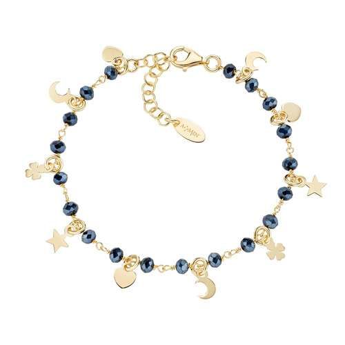 AMEN  Bracciale Charm Dorato Elegance Cristalli Blu
