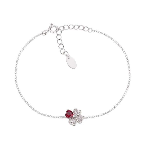 AMEN  Bracciale "Quadricuore" Rosso in Argento con Zirconi Bianchi