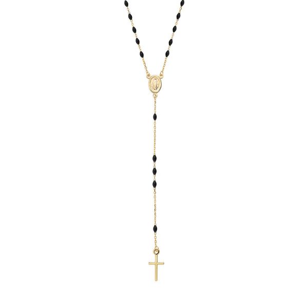 AMEN  Collana Rosario Classico Oro 9kt e Smalto Nero