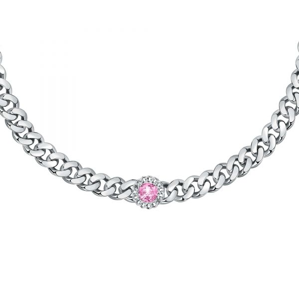 CHIARA FERRAGNI CHAIN NECKLACE SILVER W/PINK CZ 38+4CM