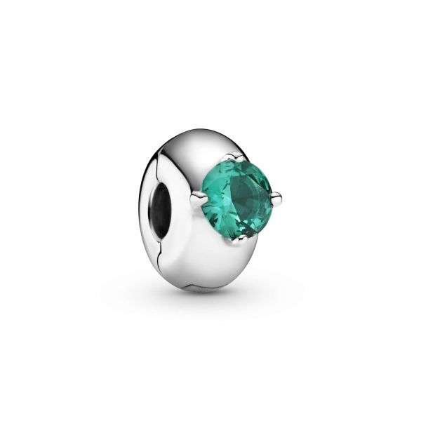 PANDORA Clip con solitario rotondo verde