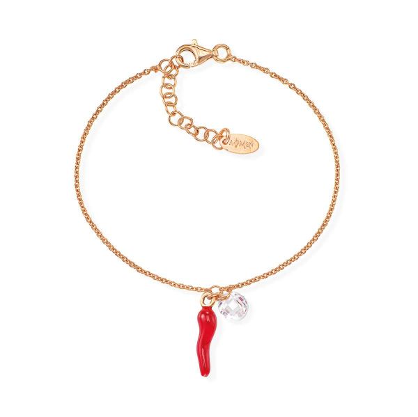 AMEN  Bracciale in AG925 e smalto rosso Rosè (Lungh. 16+3cm - charm h. 1,5cm)