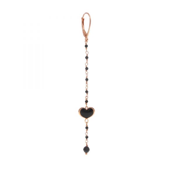 MAMAN et SOPHIE Orecchino corto pendente singolo rosario con pietre di spinello e cuore maman nero smaltato