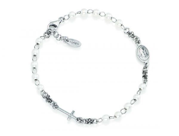 AMEN  Bracciale Rosario Perle Croce Charm