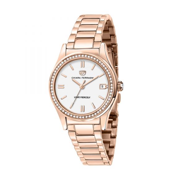 CHIARA FERRAGNI CONTEMPORARY 32MM 3H SILVER/WIHTE DIAL BRACELET ROSE GOLD