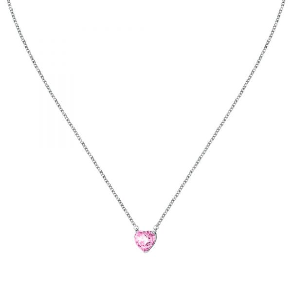 CHIARA FERRAGNI DIAMOND HEART SILVER CHAIN& PENDANT  PINK CZ 38+4CM