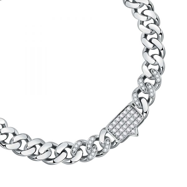 CHIARA FERRAGNI CHAIN BRACELET SILVER PAVE WHITE CZ 160+35MM