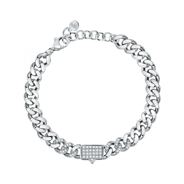 CHIARA FERRAGNI CHAIN BRACELET SILVER PAVE WHITE CZ 160+35MM