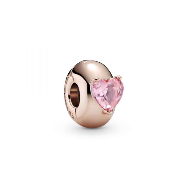 PANDORA Clip con solitario a cuore rosa