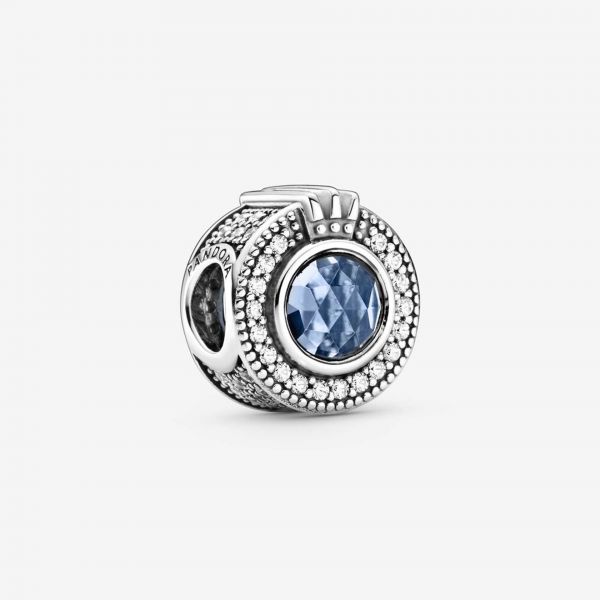 PANDORA Charm blu con O coronata scintillante