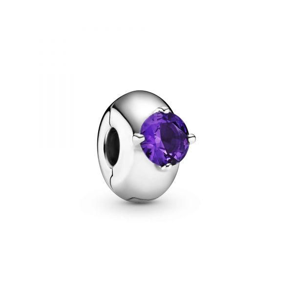 PANDORA Clip con solitario rotondo viola