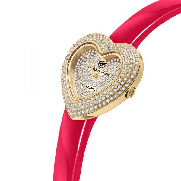 CHIARA FERRAGNI HEART CAPSULE 30X30MM 2H STONE DIAL RED STRAP