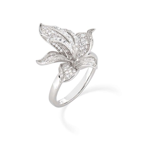 AMEN  Anello Orchidea Zirconi Bianchi