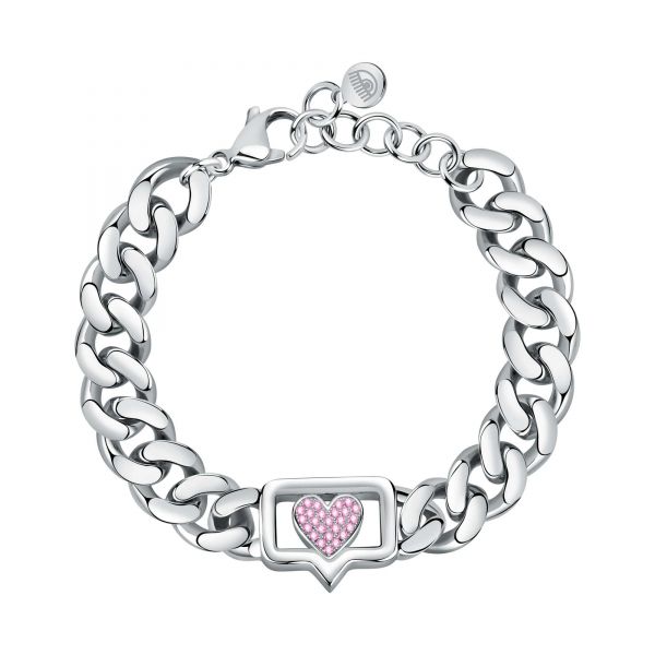 CHIARA FERRAGNI CHAIN BRACELET SILVER PAVE PINK CZ 165+30MM