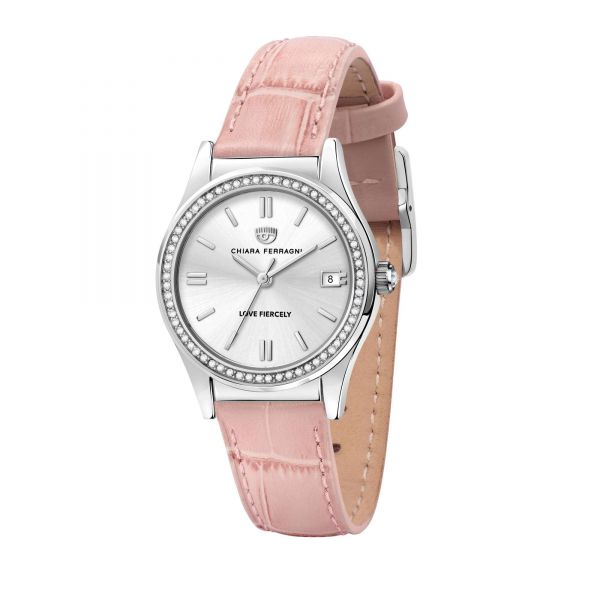 CHIARA FERRAGNI CONTEMPORARY 32MM 3H S/WHITE  DIAL PINK STRAP