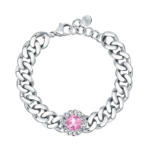 CHIARA FERRAGNI CHAIN BRACELET SILVER W/PINK CZ 170+25MM