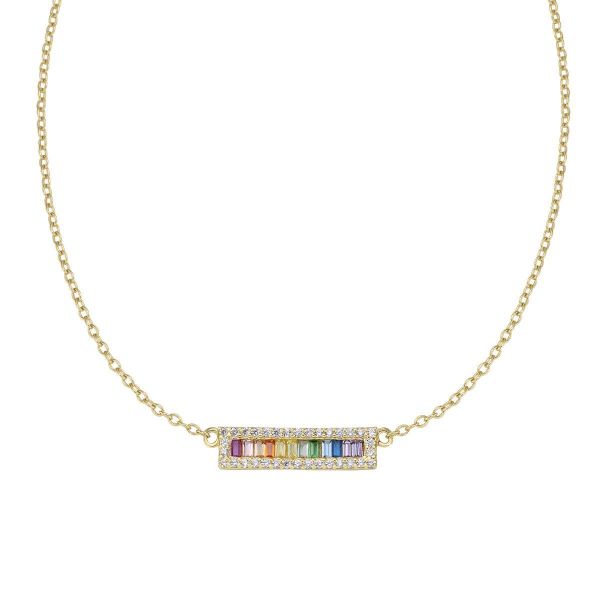 AMEN  Collana Barretta con Zirconi Multicolor e Zirconi Bianchi
