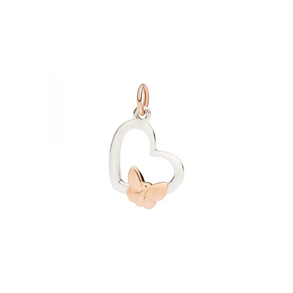 DoDo Charm Cuore Silhouette in Oro Bianco e Farfalla in Oro Rosa