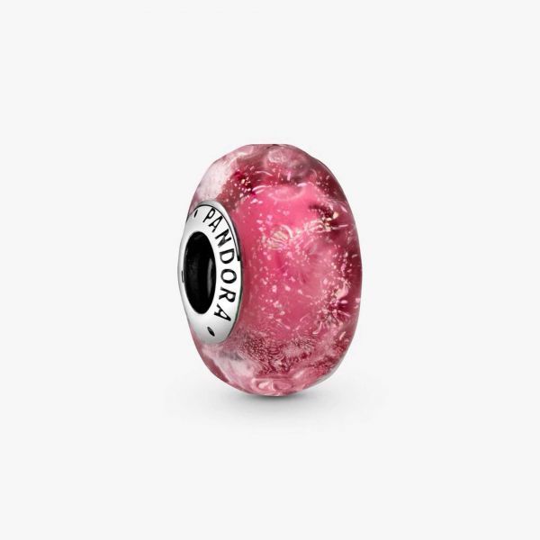 PANDORA Charm in vetro di Murano rosa con onde