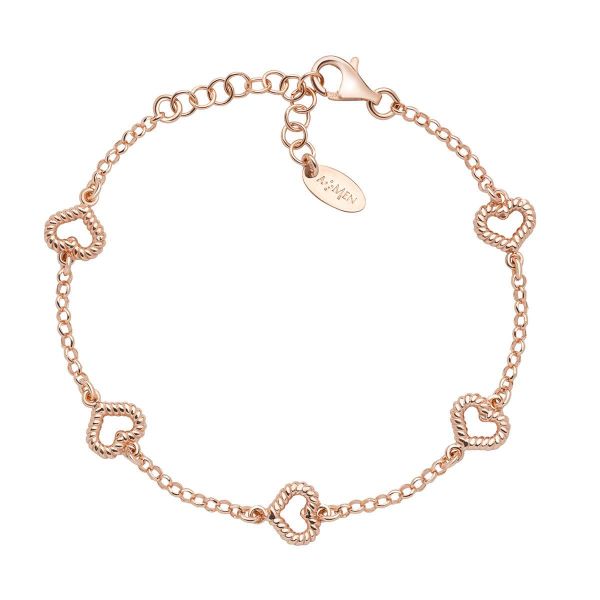 AMEN  Bracciale Cuore Multiplo Argento Godronato Dorato