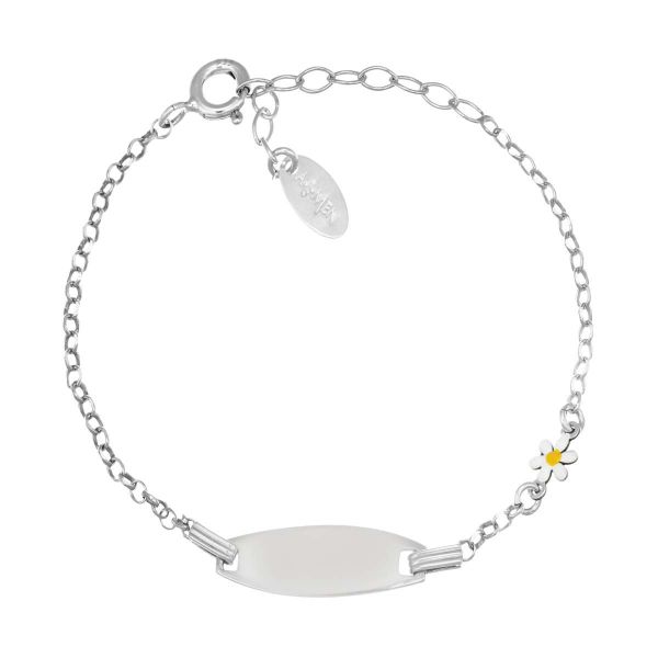 AMEN  Bracciale Junior con Targhetta e Margherita smaltata