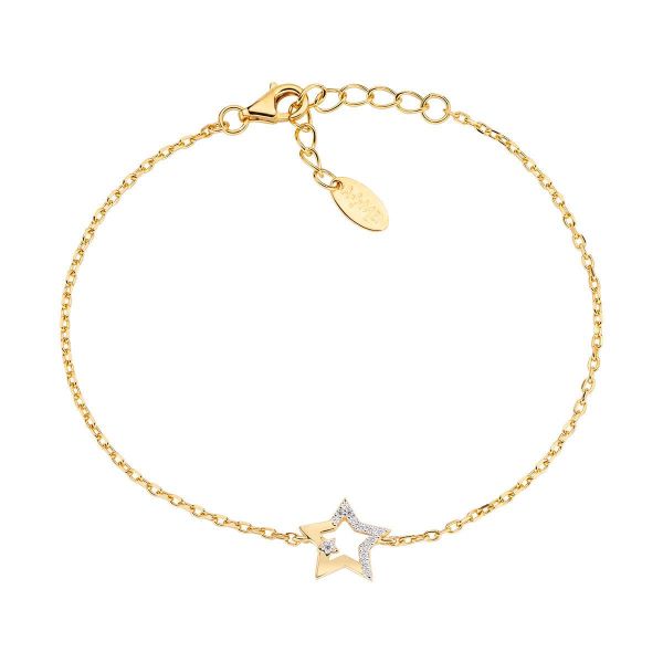 AMEN  Bracciale Stella in Argento Dorato e Zirconi Bianchi