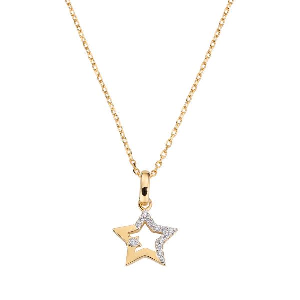 AMEN  Collana Stella in Argento Dorato e Zirconi Bianchi
