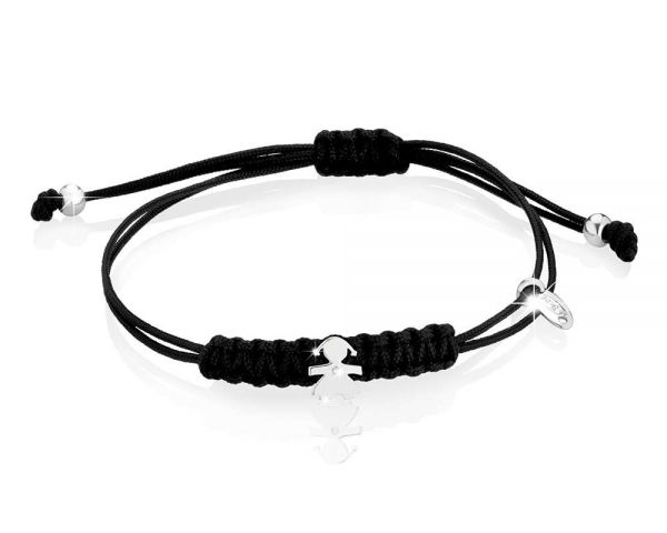 leBebè Bracciale Cordino nero con Bimba Oro Bianco e Diamante