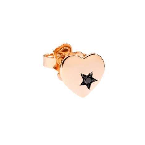 DoDo Orecchino Cuore Piccolo In Oro Rosa 9Ct Con Un Diamante Black - Mezzo Paio  