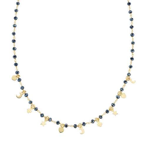 AMEN  Collana Charm Elegance Dorata Cristalli Blu