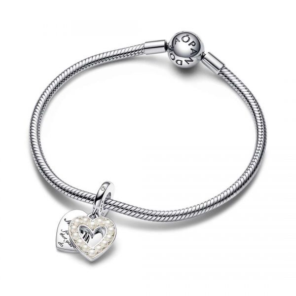 PANDORA Pendente Doppio Cuore con Perle Coltivate in Acqua Dolce