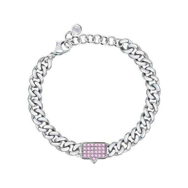 CHIARA FERRAGNI CHAIN BRACELET SILVER PAVE PINK CZ 160+30MM