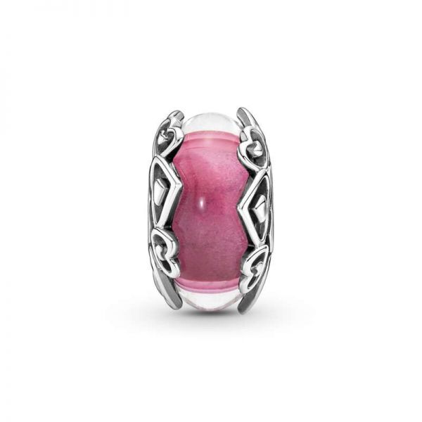 PANDORA Vetro di Murano Rosa con Cuori